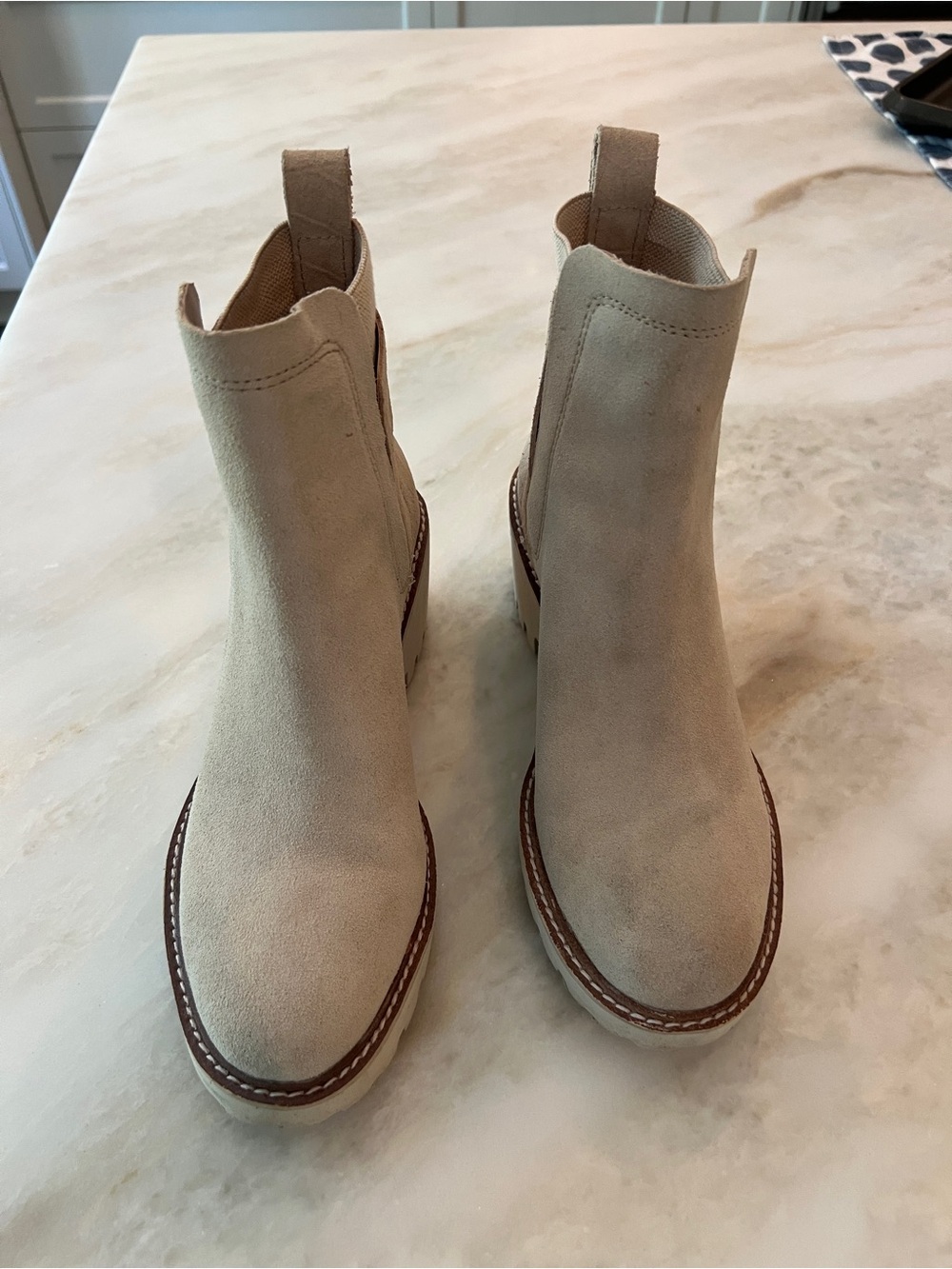Dolce Vita Cream Suede Chelsea Booties